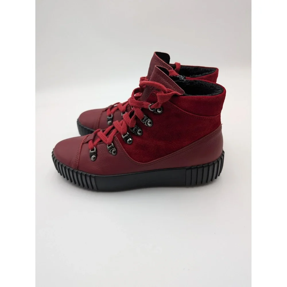 Josef Seibel Boots Womens Size 6 Red Leather‎ Ankle Snow Faux Fur Lined Winter